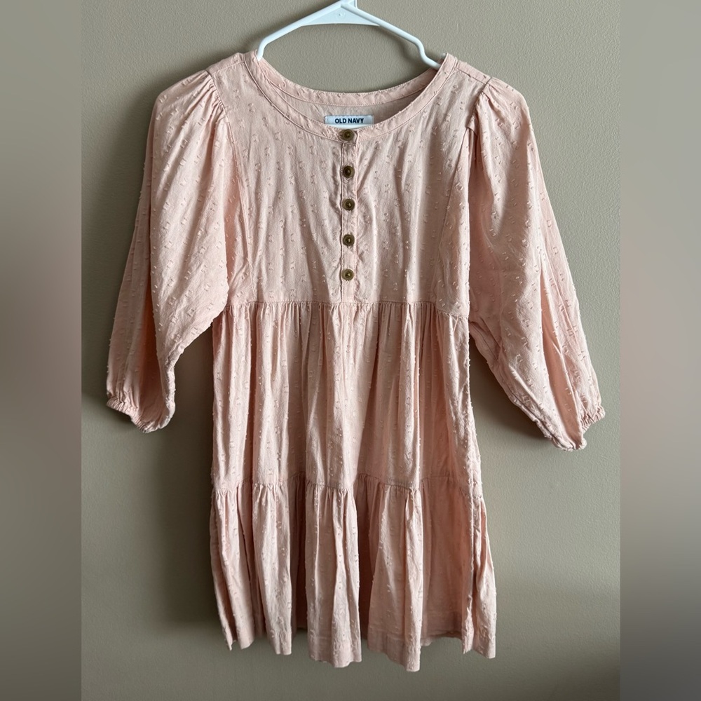 Old Navy Girls Blush Pink Button-Front Dotted Dress, Size Medium 8